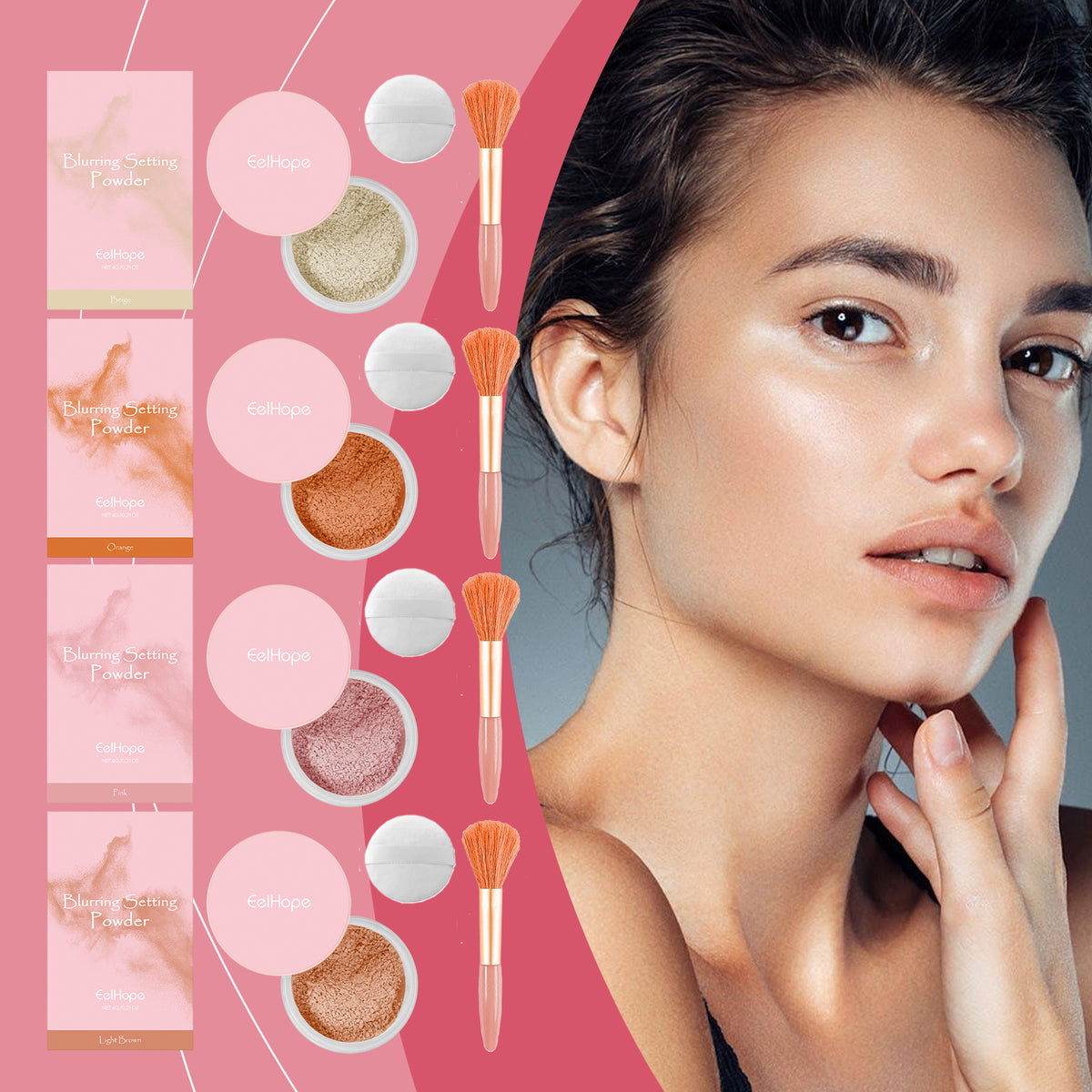 Eelhope The Setting Powder With Brush (Beige) Has A Natural, Light, Fine, Breathable And Snaky Look.