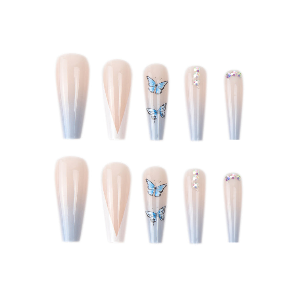Ins Net Red With The Same Blue Butterfly Point Drill V-Shaped French Style Personality Trend Wearing Manicure Nail Patch