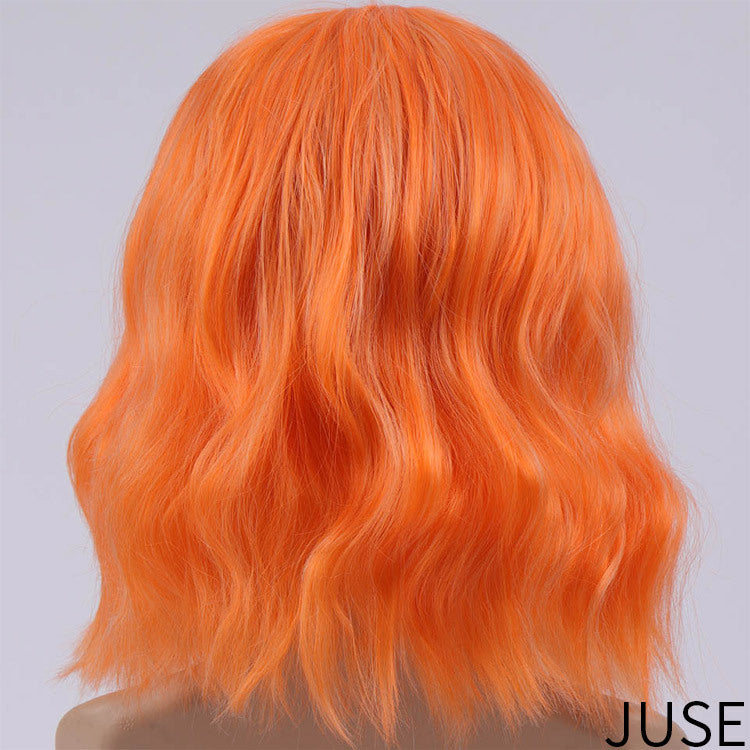 Fashion chemical fiber wig pink short curly corn perm bob hair set European and American short hair wig ladies headgear