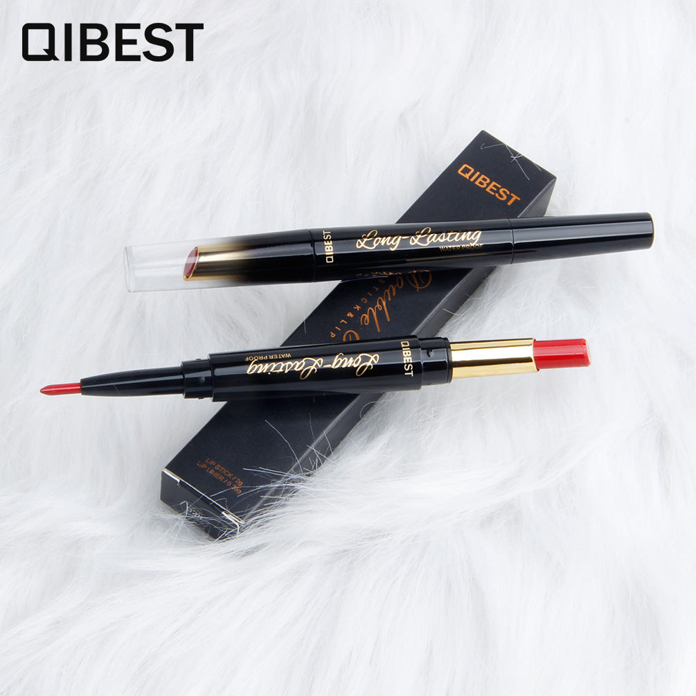 QIBEST Double-Ended Lipstick Pen Moisturizing Matte Matte Lipstick + Lip Liner Rotating Lip Liner