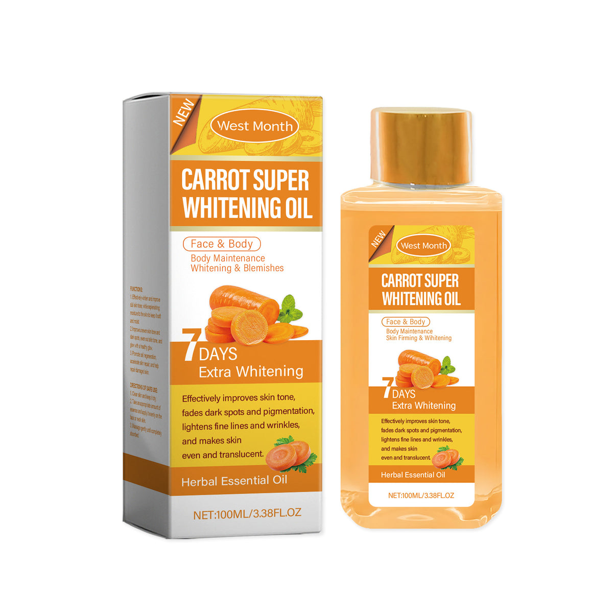 West&Month Carrot Body Whitening Oil, Daily Gentle Moisturizing Body Skin Delicate Skin Oil