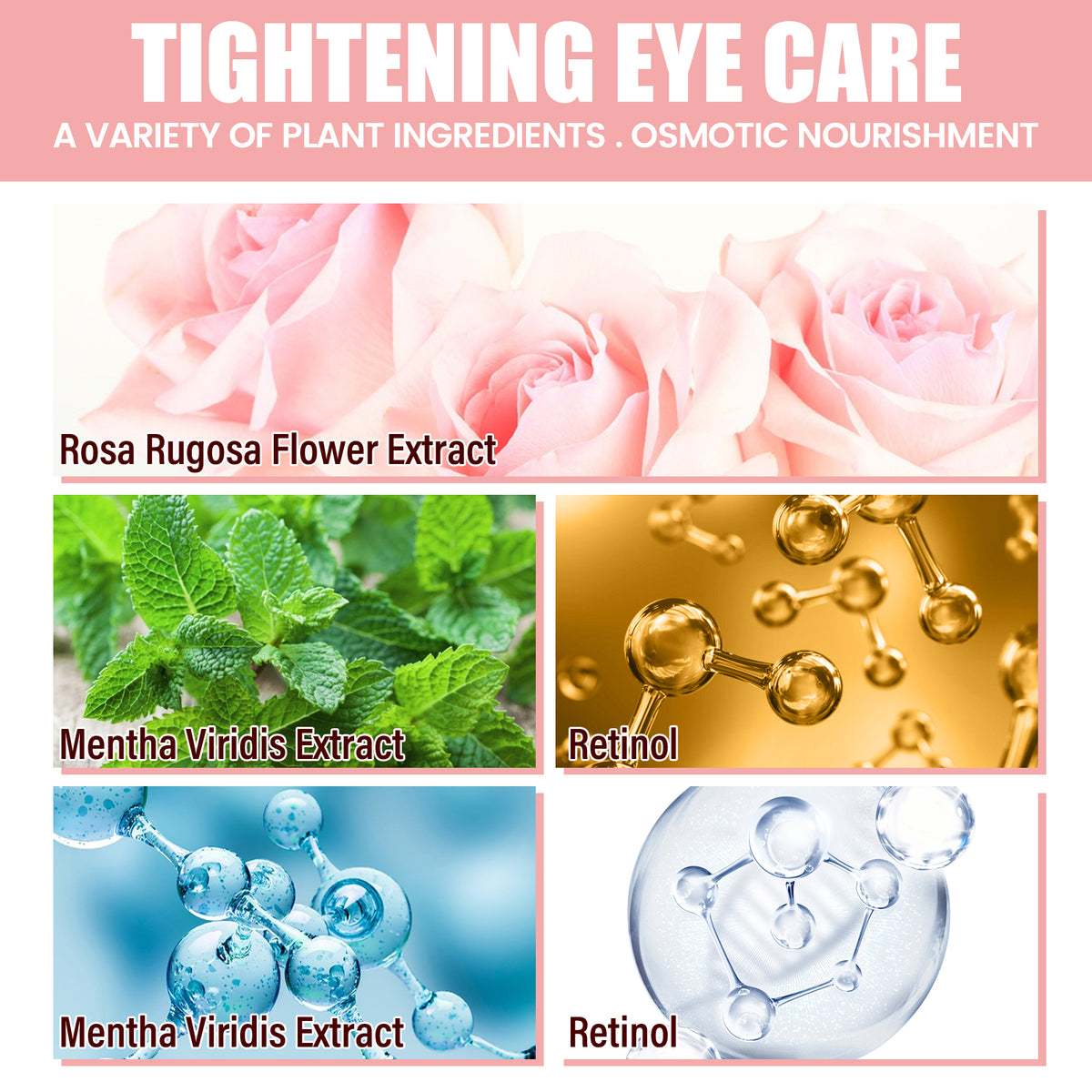 OUHOE Pink Rose Eye Mask, Reduces Fine Lines, Bags, Dark Circles, Moisturizes And Tights Skin Care Eye Mask