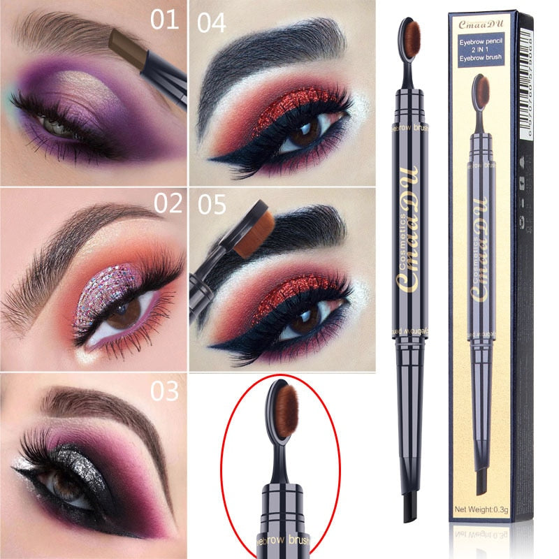 Double Eyebrow Pen with Brush Toothbrush Head Eyebrow Pencil Multifunctional Waterproof Long Lasting Makeup