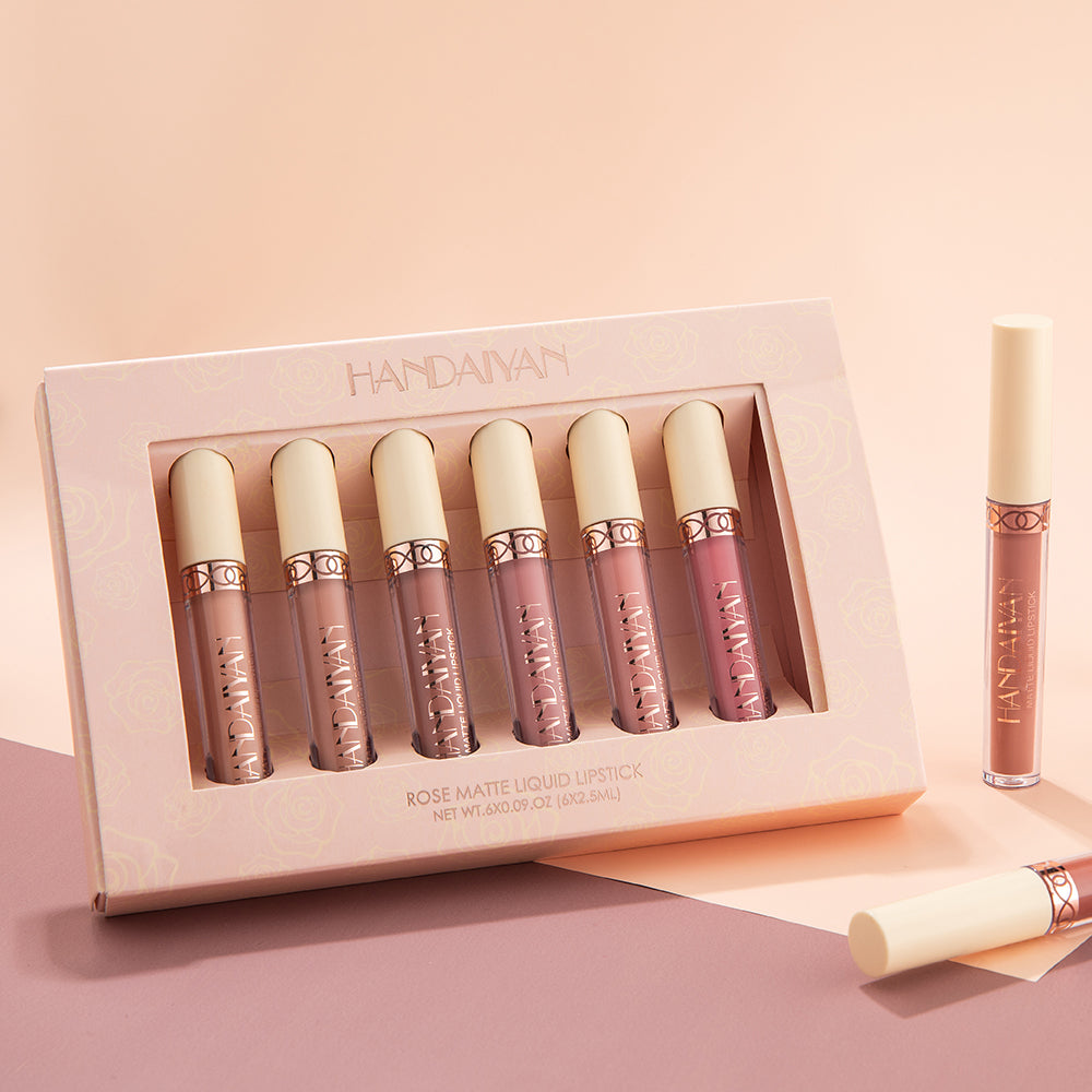 HANDAIYAN 6 Matte Rose Lip Gloss Liquid Lipsticks Are Not Easy To Stain The Cup Is Not Easy To Fade Matte Lip Gloss Set Cosmetics