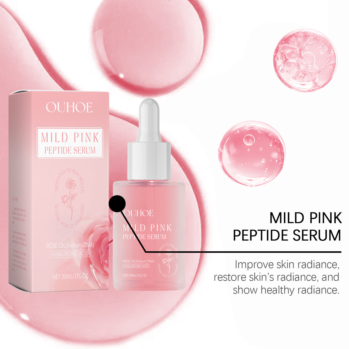 OUHOE Rose Facial Care Essence, Polypeptide Moisturizing Essence Brightening, Nourishing, Delicate And Repairing Skin