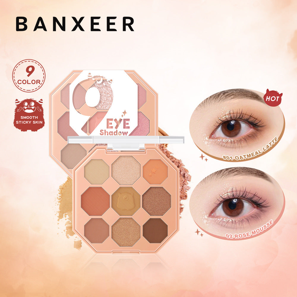 BANXEER Colored Star Shining Beast Nine Color Eye Shadow Disk Lasting Shining Clear Fine Non Flying Powder BM10