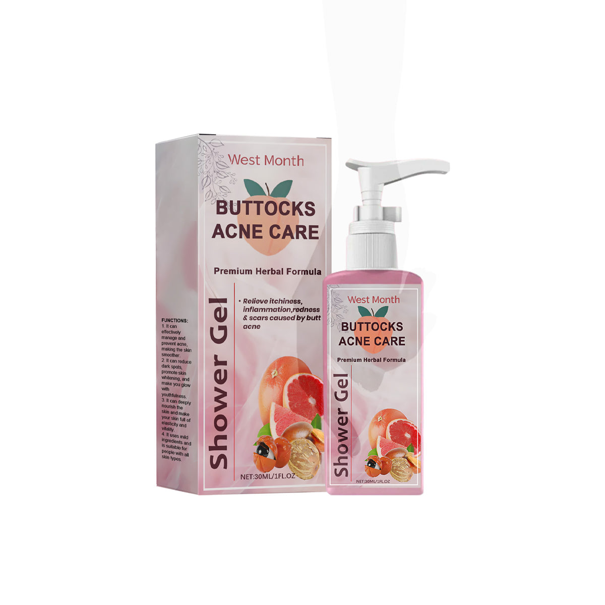 West&Month Butt Acne Treatment Shower Gel, Body Skin Clean And Fade Acne Mild And Refreshing