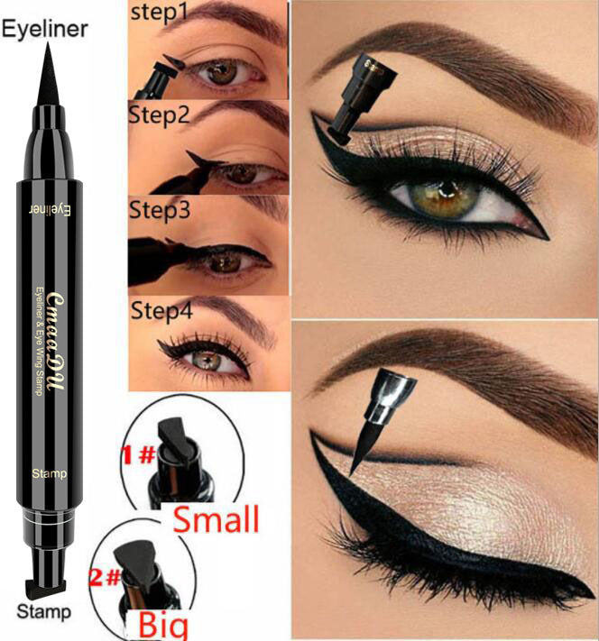 Seal Eyeliner Liquid Pen Quick-Drying Non Smudge Waterproof Eyeliner Double-Ended Eyeliner Beauty Makeup