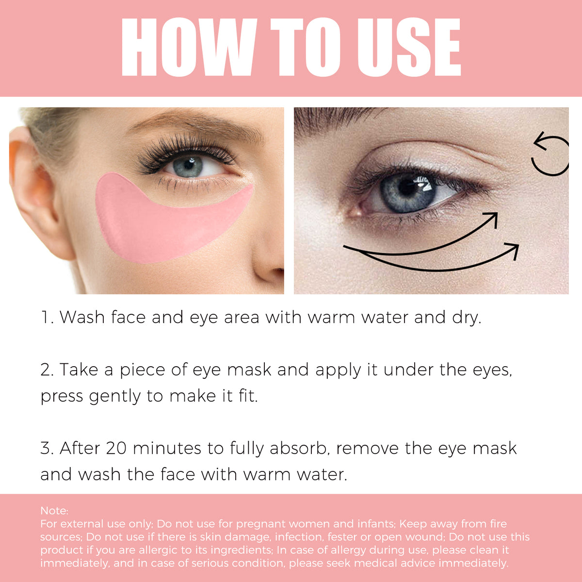 OUHOE Pink Rose Eye Mask, Reduces Fine Lines, Bags, Dark Circles, Moisturizes And Tights Skin Care Eye Mask