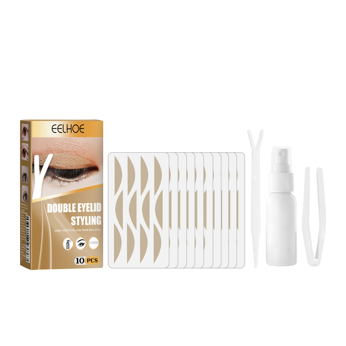 Double Eyelid Styling, Eyelet Lace Mesh Invisible Glue-Free Breathable Super Stick Long Lasting Clip Set