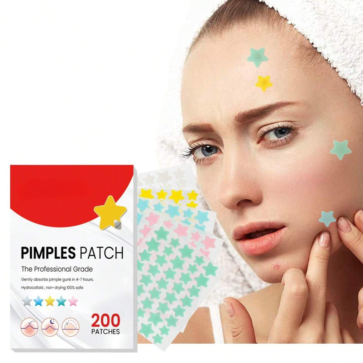 200 Pieces Acne Patches Party Stickers Heart-shaped Stickers Star Decorative Stickers Halloween Acne Patches