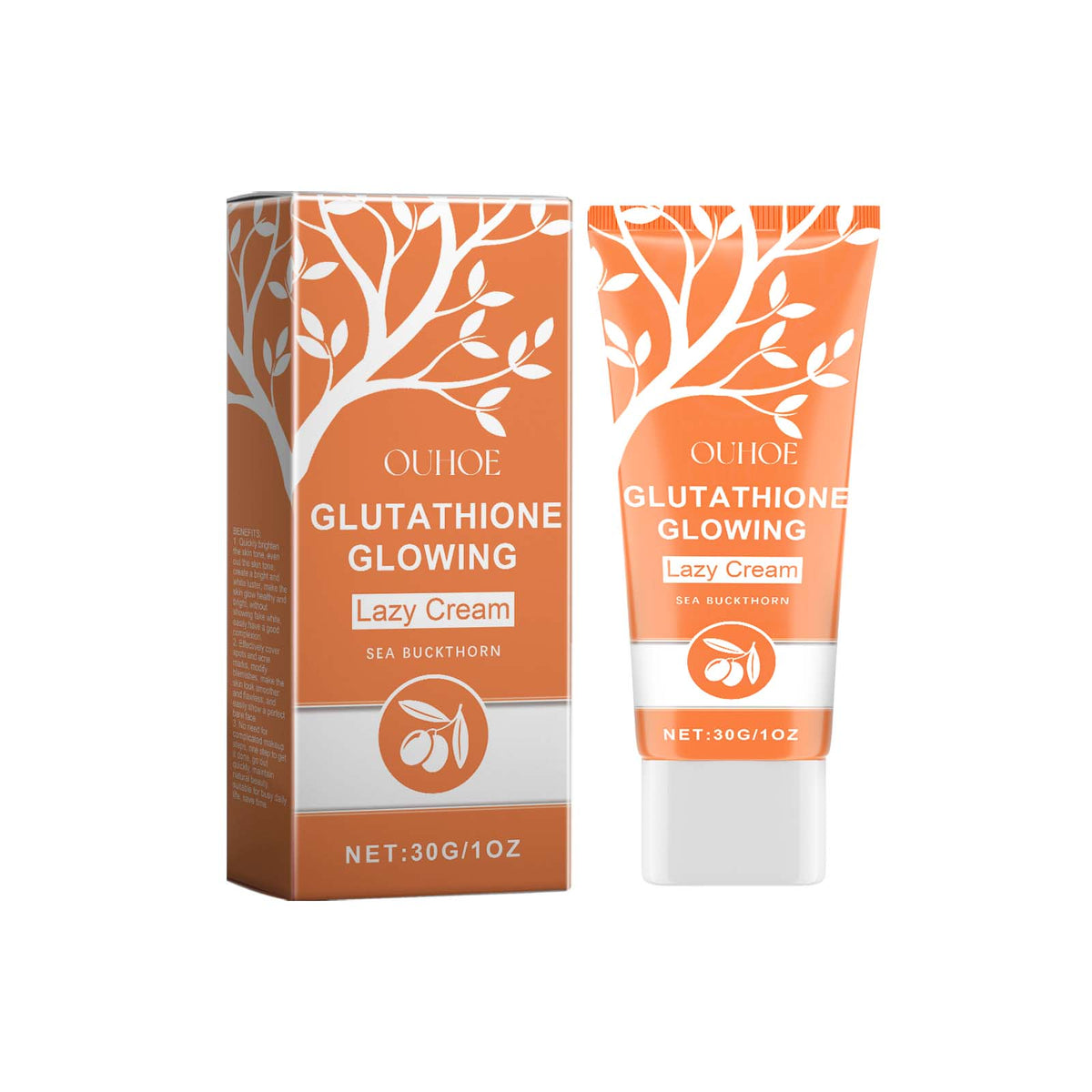 OUHOE Glutathione Glowing Lazy Cream, Fade Fine Lines Moisturizing And Brightening Concealer Long-Lasting Natural No Fake White Slacker Cream