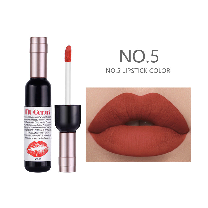 Fit Colors Red Wine Bottle Non-Stick Cup Matte Lip Gloss Matte Velvet Is Not Easy To Fade Lip Gloss Liquid Lipstick