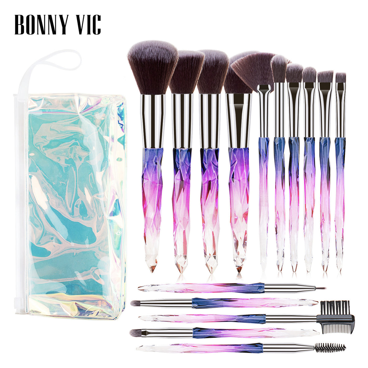 15 pcs Makeup Brushes Diamond Crystal Handle Makeup Tools Foundation Eyeshadow Brush