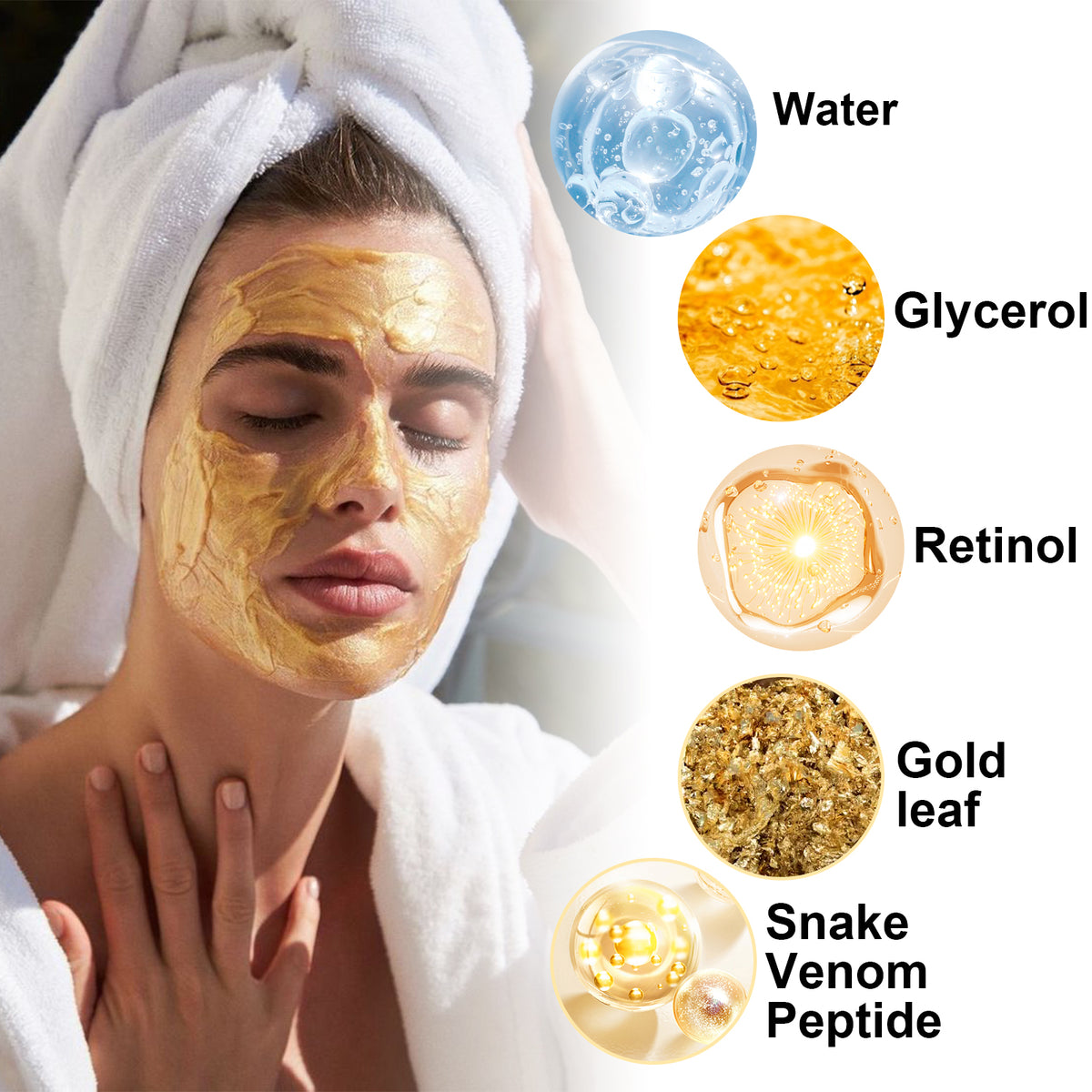 Retinol Snake Venom Gold Mask, Clear Skin, Tighten Pores, Brightening, Rejuvenating And Hydrating Mask
