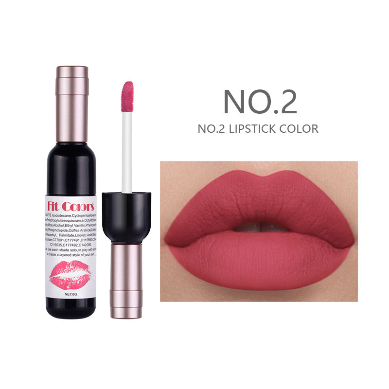 Fit Colors Red Wine Bottle Non-Stick Cup Matte Lip Gloss Matte Velvet Is Not Easy To Fade Lip Gloss Liquid Lipstick