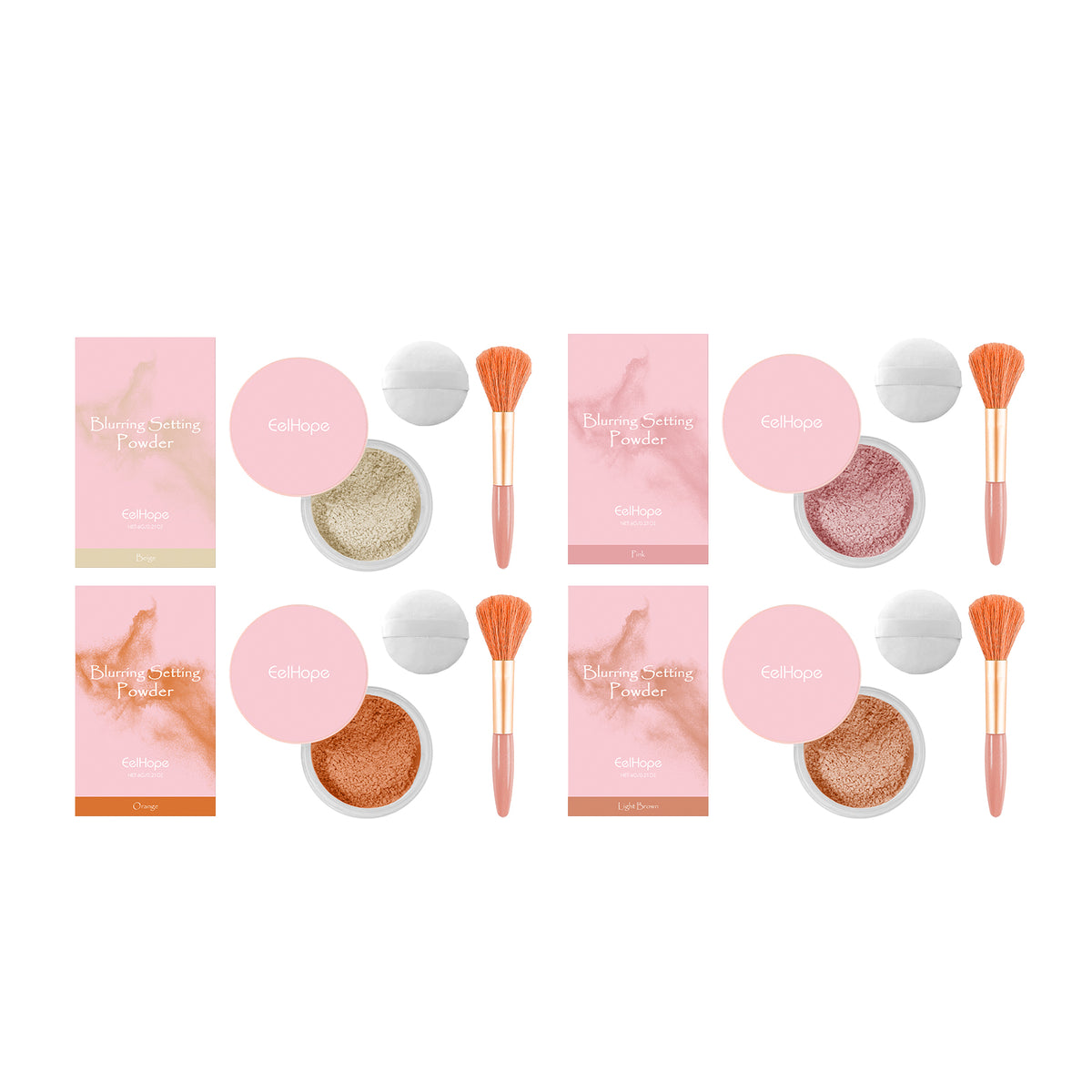 Setting powder with brush， Natural Makeup Light, Delicate Breathable Fit Dry And Wet Dual Use Powder Lasting Makeup