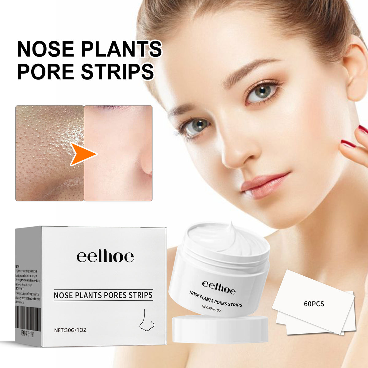 EELHOE Blackhead Cleansing Cream Skin Oil Blackheads Acne Exfoliating Cleansing Repair Pore Tearing Nose Patch