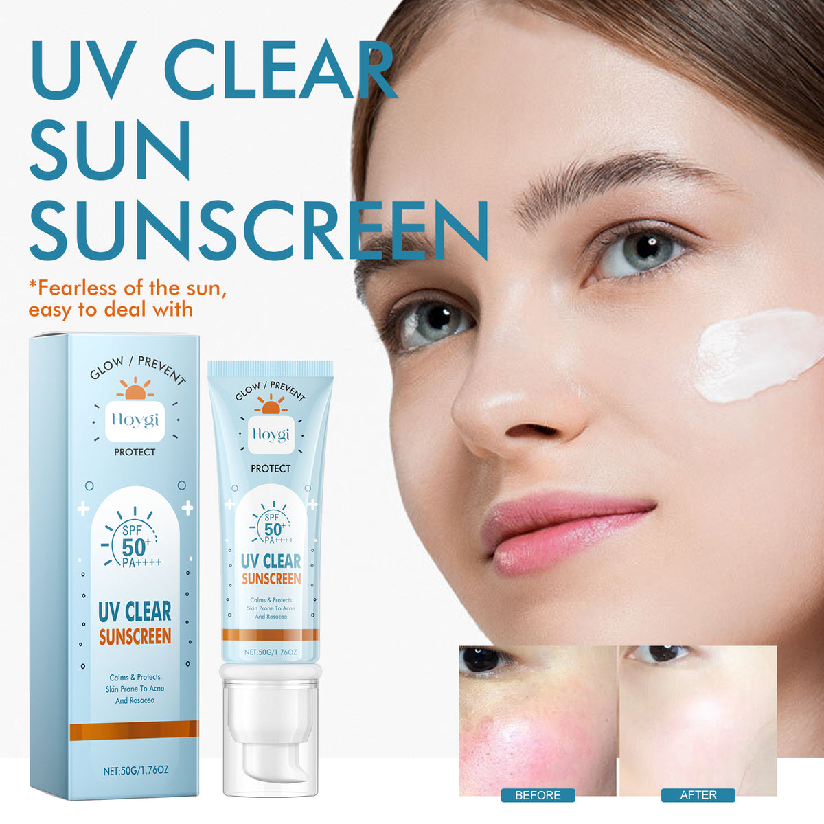 Hoygi UV Clear Sun Sunscreen, Summer Outdoor Anti-Exposure UV Moisturizes Skin Evenly Bright And Not Greasy