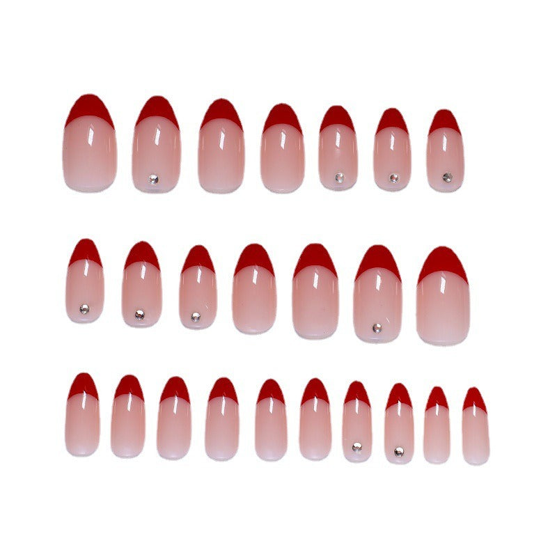 European and American style red French manicure, simple and atmospheric, removable finished wearable nails, fake nail pieces