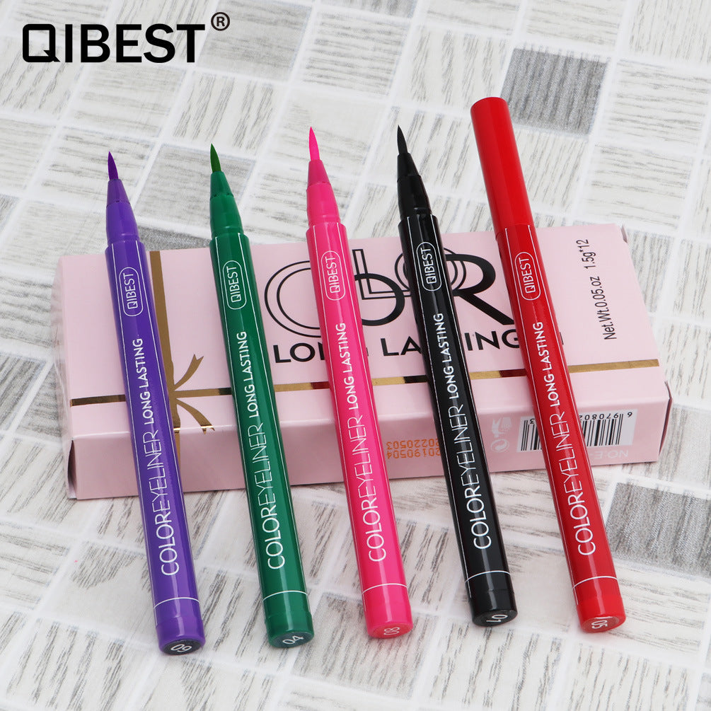 QIBEST Coloured Eyeliner Pen Waterproof And Non Coloured Eye Liner Ins Super Fire Coloured Pencil
