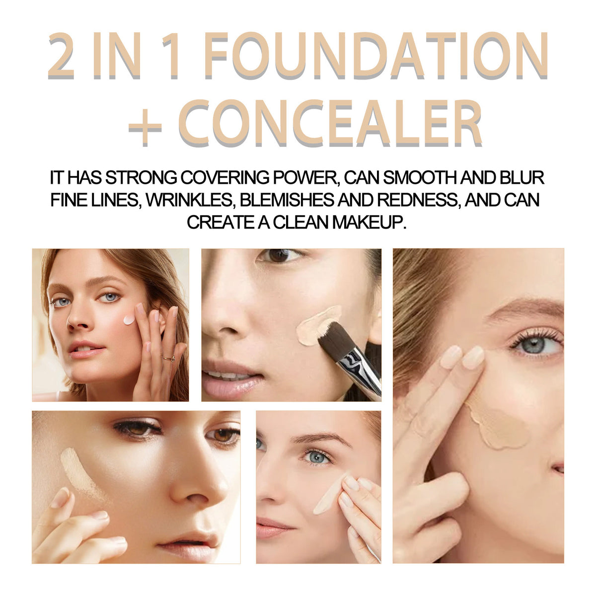 2 In 1 Foundation + Concealer, Blemish Print Natural Concealer Long-Lasting Makeup Invisible Pore Concealer