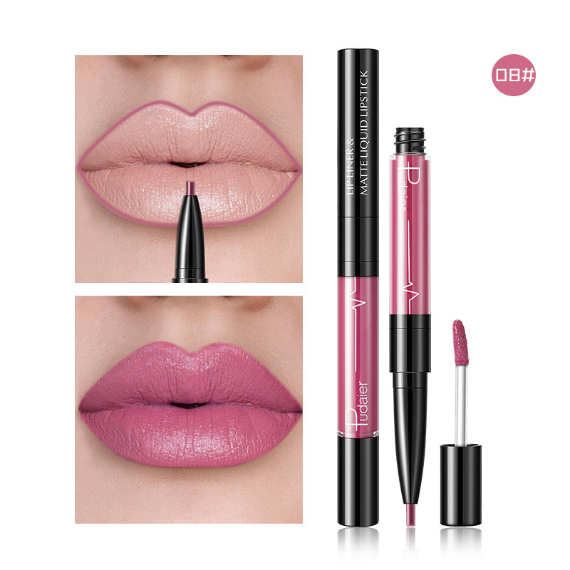 Pudaier Velvet Matte Texture Lasts Not Easy To Fade Non-Stick Cup 2-In-1 Double-End Lip Gloss
