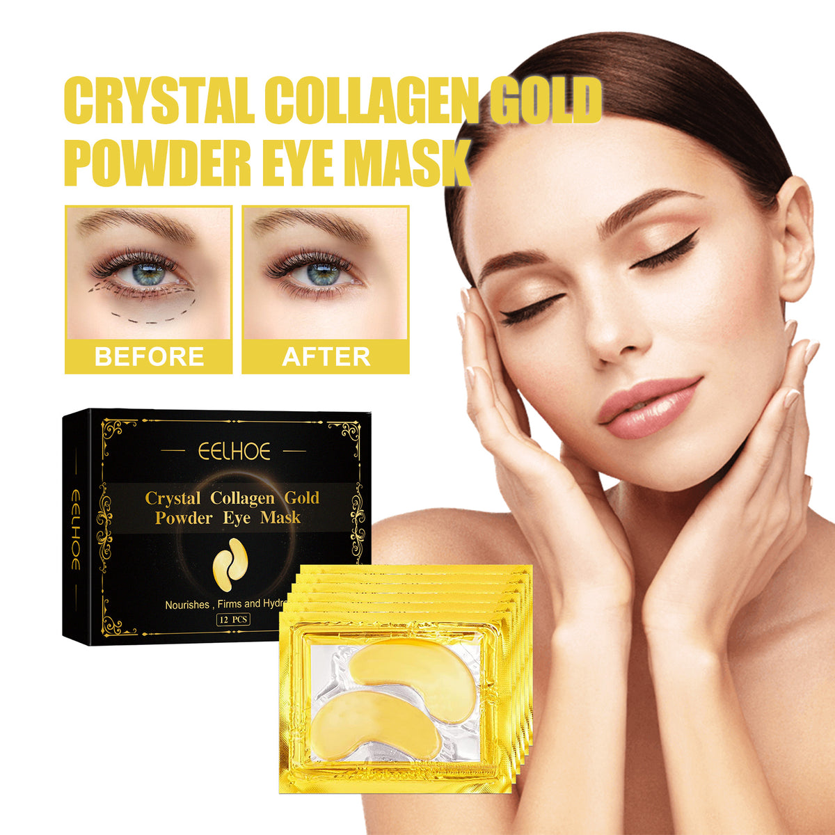 EELHOE Collagen Gold Eye Mask Firming Eye Pattern Patch Overnight Dark Circles Under Eye Elastic Repair