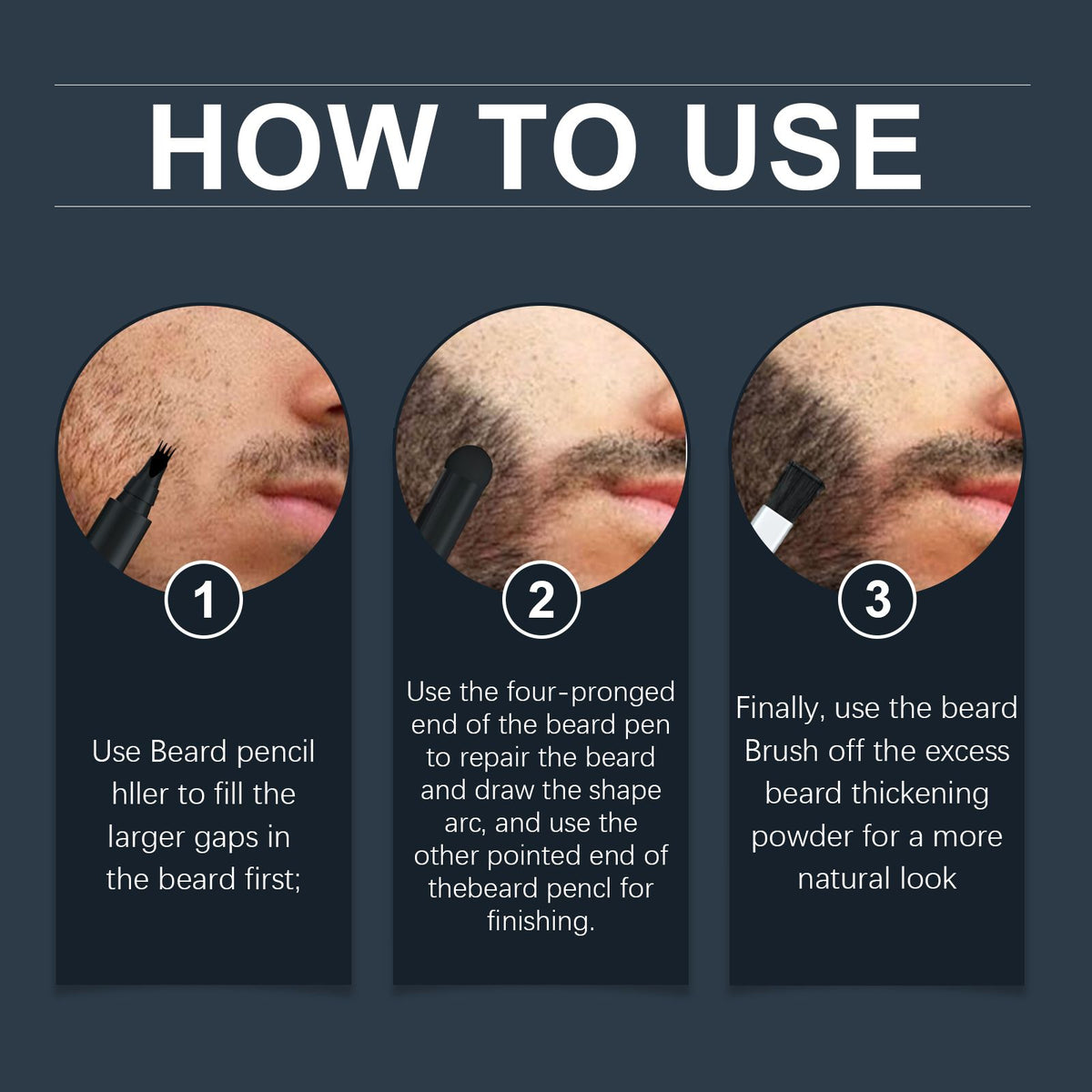 Beard Filler Pen Set, 3-in-1 Brush Beard Filler Men's beard care filler