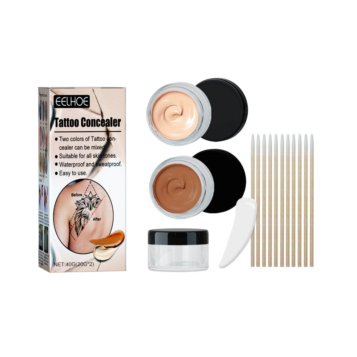 Tattoo Concealer, Waterproof Brightening Cover Tattoo Scars Birthmark Invisible Two-Tone Concealer