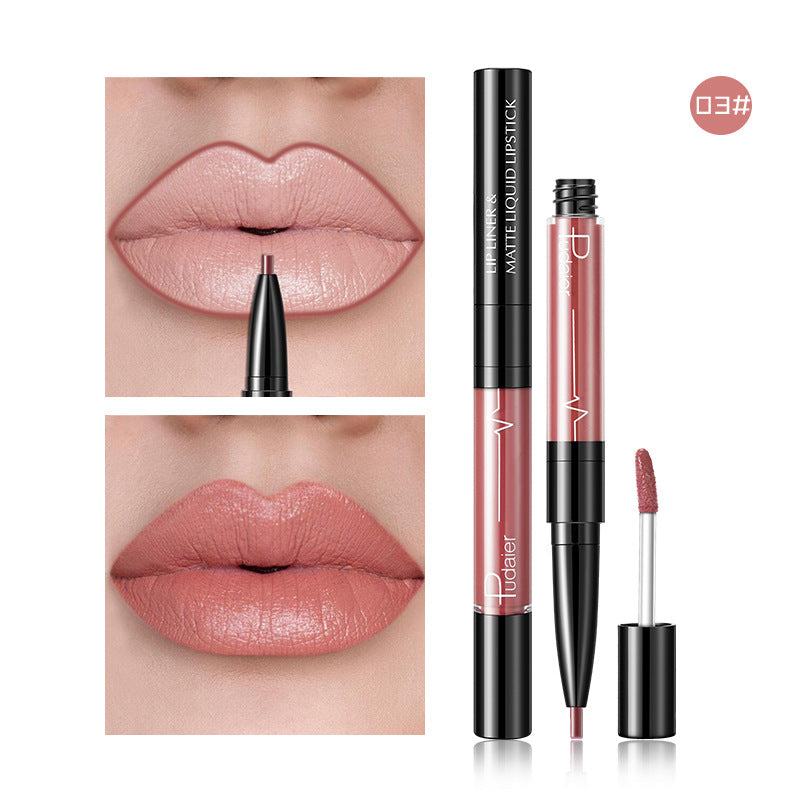 Pudaier Velvet Matte Texture Lasts Not Easy To Fade Non-Stick Cup 2-In-1 Double-End Lip Gloss