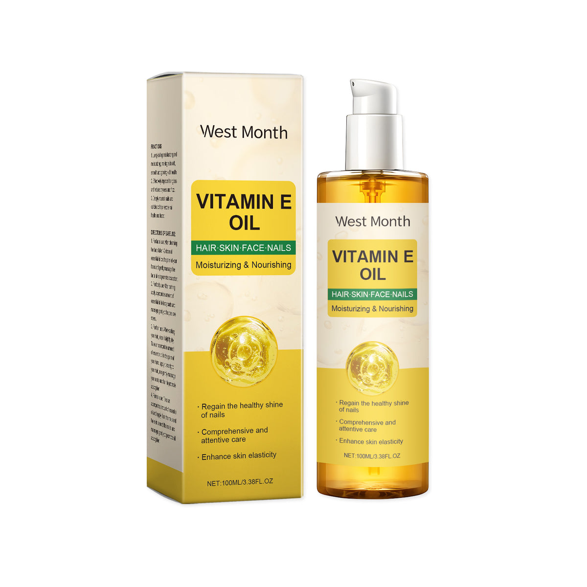 Vitamin E Body Oil, Deeply Nourishes Hair, Nails, Skin, Body Care And Massage