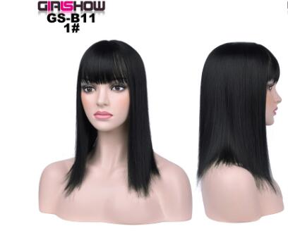 women Bob Wig With Bangs Short Straight Wigs party Synthetic Hair Heat Resistant Fiber fake hair Halloween Perucas