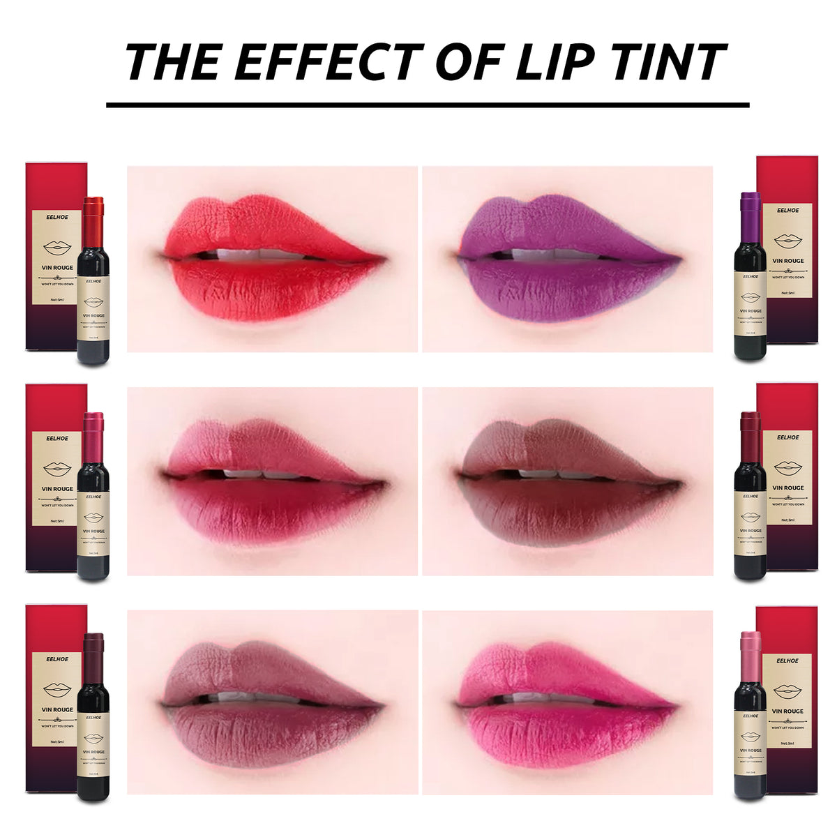 Vin Rouge Lip Tint, Non-Stick Cup Color Development Portable Waterproof Non-Fading Moisturizing Red Wine Bottle Lip Glaze