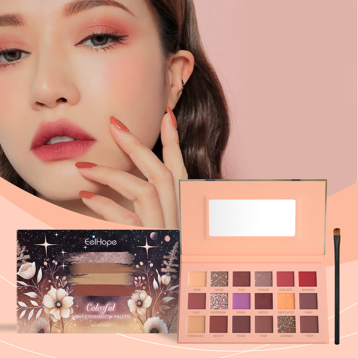Eelhope 18-Color Eyeshadow Palette Eyeshadow Makeup Eyeshadow Multicolor Eye Palette With 18-Color Everyday Glitter
