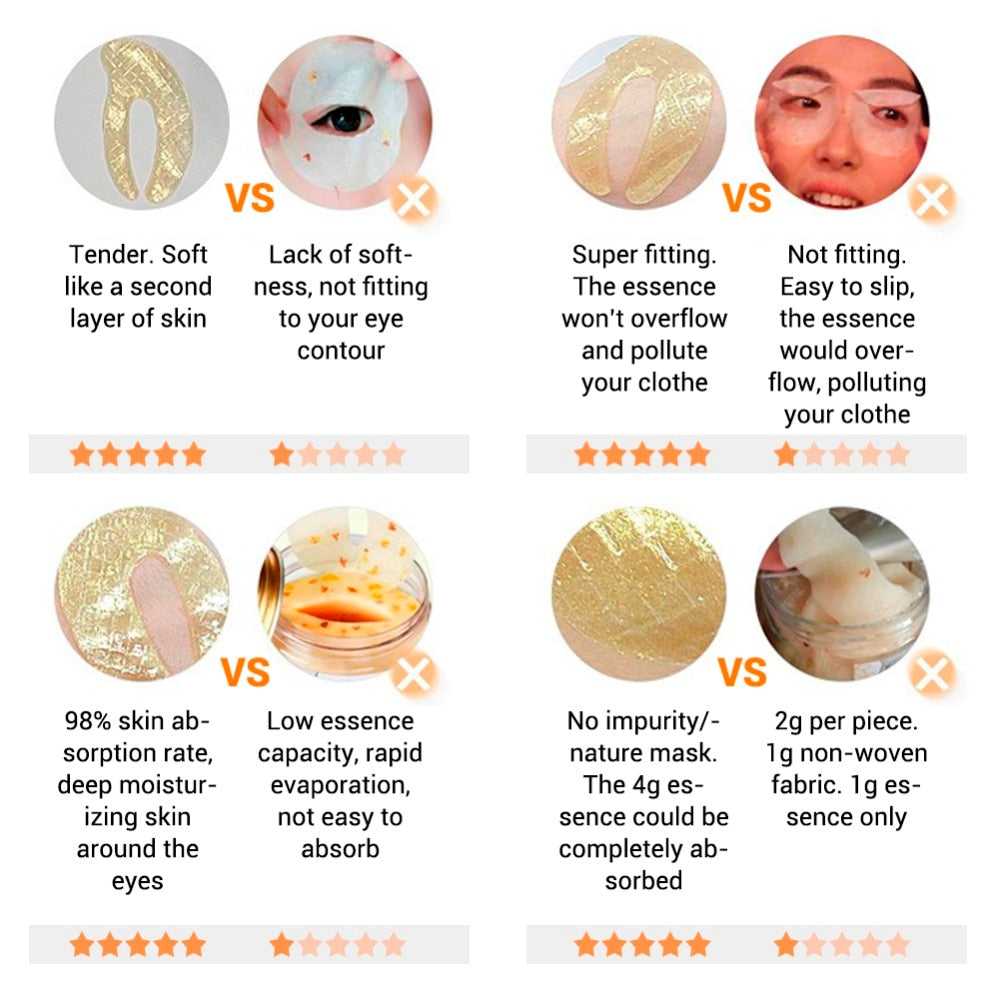 BREYLEE 24K Gold Eye Mask Caviar Collagen Essence New Style Eye Patch Anti Aging Remove Wrinkle Sheet Mask Eye Skin Care 10pairs
