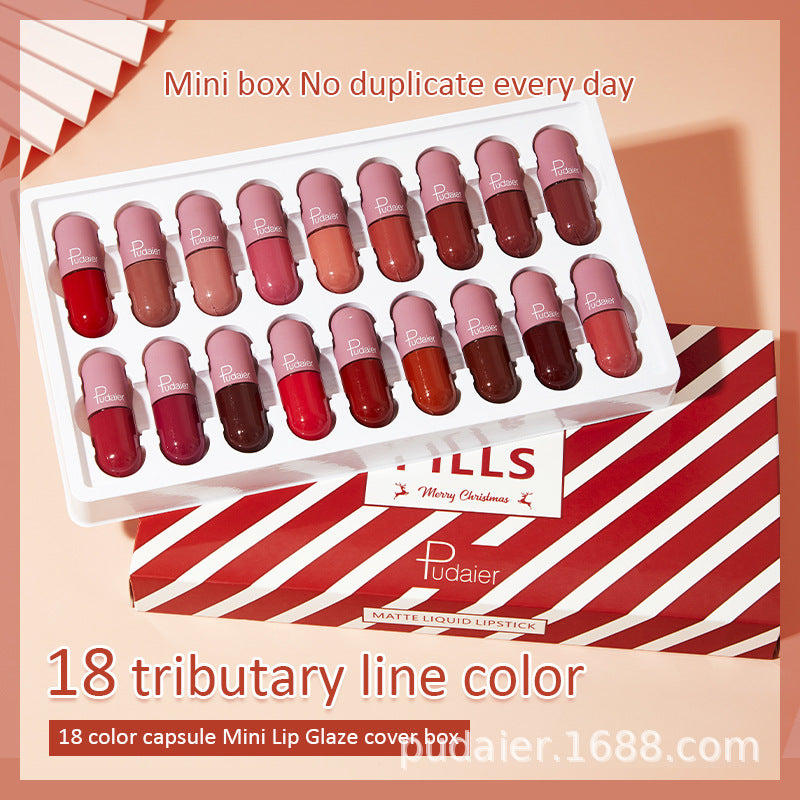 Pudaier 18 Color Mini Capsule Lip Glaze Velvet Fog Color Non-Stick Cup Smooth Matte