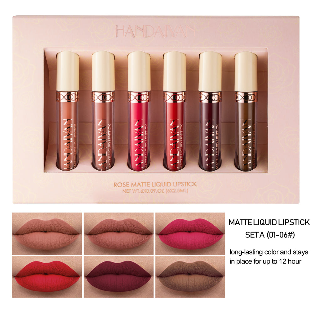 HANDAIYAN 6 Matte Rose Lip Gloss Liquid Lipsticks Are Not Easy To Stain The Cup Is Not Easy To Fade Matte Lip Gloss Set Cosmetics