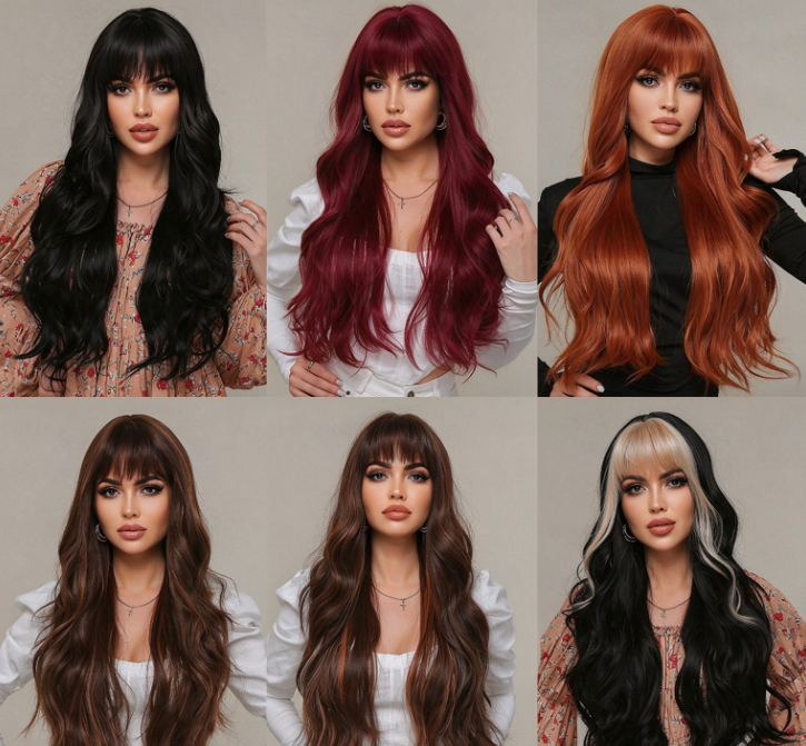 Women's long fluffy curly wig set