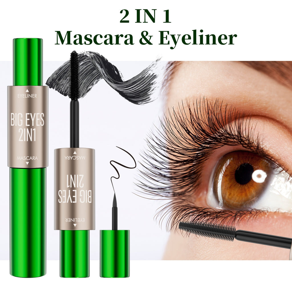 2-in-1 long and thick double-ended mascara, natural and smooth, no smudge cross-border makeup eyeliner